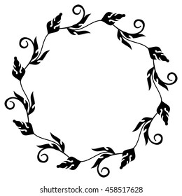 Round floral silhouette frame. Vector clip art.