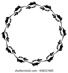 Round floral silhouette frame. Vector clip art.