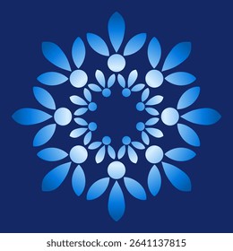 Round floral vector design element. Mandala of abstract blue flowers on white background. Delicate spring fantasy bouquet of flowers.