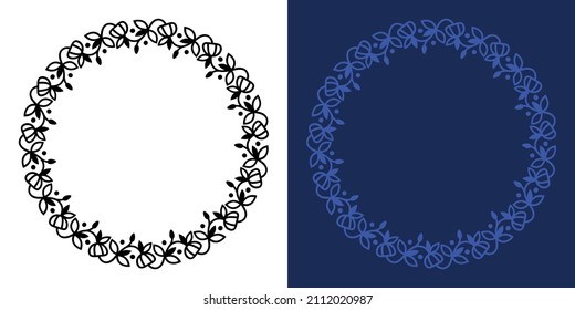 Round floral vector frame, lovely and stylish design, seamless pattern on border, insert text or company logo inside the circle,  collection of graphic ressource for your communication projet