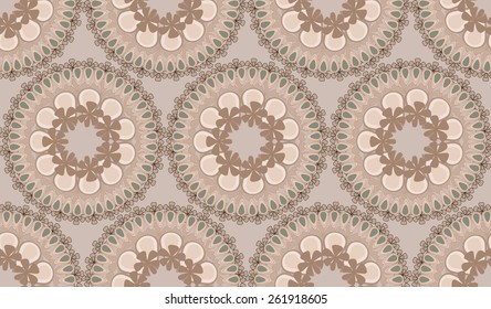 Round floral vector ornament beige monochrome shades.
Beige monochromatic ornament east, boho, decoupage, pattern , print.