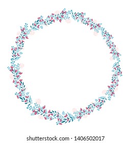 round floral vector wreath with flowers and leaves