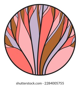 Round floral vintage linear logo design template for boutique or hotel or salon logo isolated on white, beautiful line drawing of leaves composition in a circle, branches growth nature.