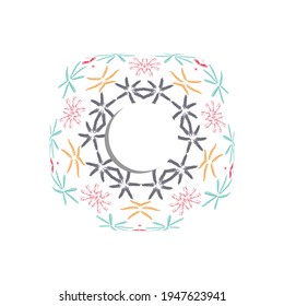 round floral wreath with summer flowers and central white copy space for your text, vector background