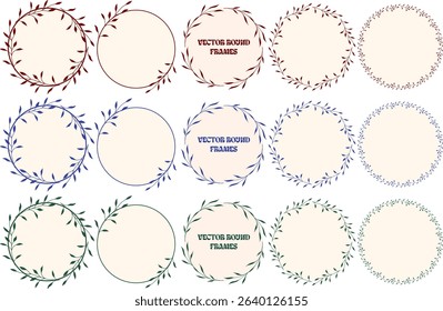 Round floral wreath, vector frames with hand-drawn decorative border leaves for wedding invitation, cards