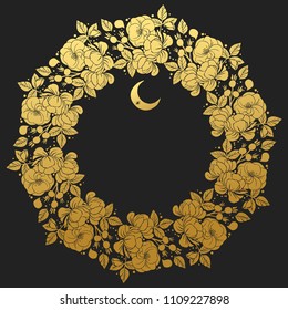 Round floral wreath. Vector hand drawn illustration
