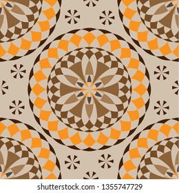 Round flower brown style mandala seamless vector pattern
