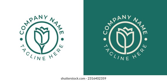 Round Flower Circle Floral Logo Concept sign symbol icon Element Design. Cosmetics, Jewellery, Jewelry, Health Care, Beauty salon, Boutique, Spa, Tulip, Rose Logotype. Vector illustration template