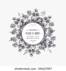 Round flower composition. Wedding invitation. Vector illustration