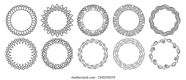 Round Flower Decorative Frames. Spring Collection. Different design elements Set.