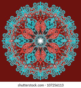round flower exotic pattern red blue