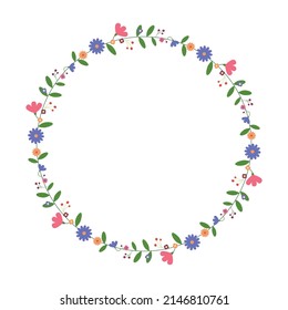 Round flower frame. Floral wreath. For Easter greeting card, wedding , birthday card, invitation. Vector illustration.