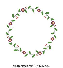 Round flower frame. Floral wreath border. For greeting card, wedding , birthday card, invitation. Vector illustration.