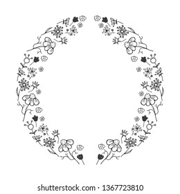 Round flower Frame hand drawn sketch doodles. Vector illustration.