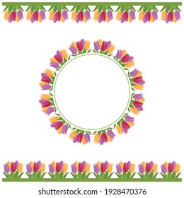 Rundblütenrahmen aus Tulpen und floralem Rahmen