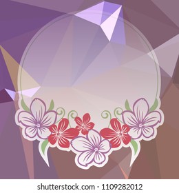 Round flower frame on a square mosaic background. Copy space. Wreath of flowers. Vector clip art.
