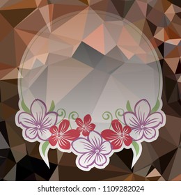 Round flower frame on a square mosaic background. Copy space. Wreath of flowers. Vector clip art.