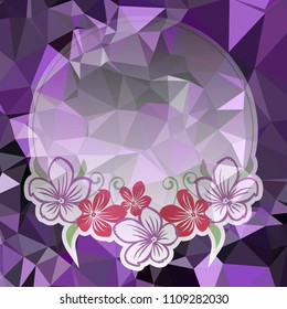 Round flower frame on a square mosaic background. Copy space. Wreath of flowers. Vector clip art.