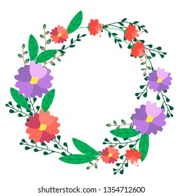 round flower frame of red and lilac flowers