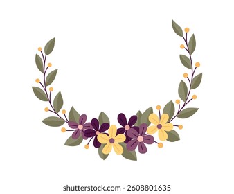 Round flower frame, vintage wreath with blossom. Folk art, ornamental frame with floral composition. Bright illustration, can be used as creating or invitation card