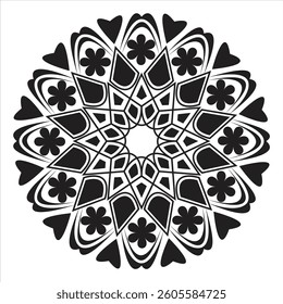 Round flower and heart shape easy mandala.