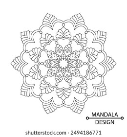 Round  flower line pattern vintage monochrime mandala coloring book page. Easy Mandala Coloring Book Pages for Adults to Relax, Experiences Give Relief. Resizeable Vector File