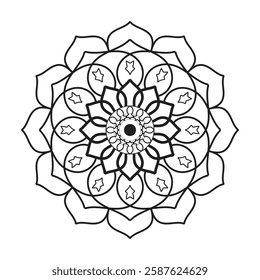 Round flower line unpainted pattern. Vintage element for coloring pages and design