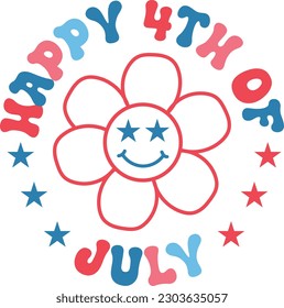 Round flower logo happy 4th of July t-shirt design