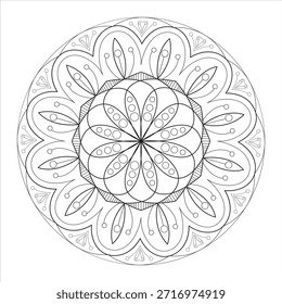 Round flower mandala pattern art line vector illustration.