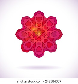 Round flower ornament, Isolated design element, Vector illustration
