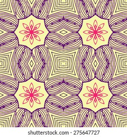 Round flower ornament - vector seamless pattern