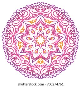 Round flower pattern. Circular ornament design element. Mandala. 