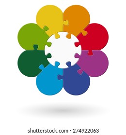 round flower puzzle colored with base and eight options