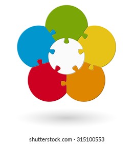 round flower puzzle colored with base and five options