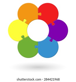 round flower puzzle colored with six options