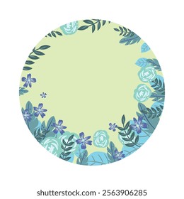 Round flower wreath with cute flowers and leaves