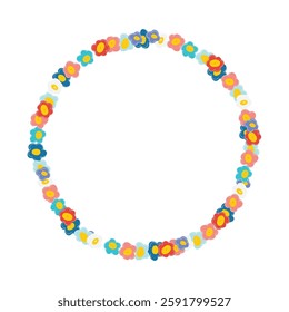 Round flower wreath with cute flowers and leaves. Vector illustration for greeting cards, posters, invitations, prints