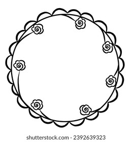 Round Flower Wreath Of Simple Roses Graphic Vector Illustration
