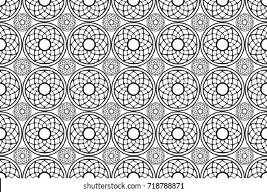 round flower zentangle boho gray tone monochrome tone vector pattern seamless