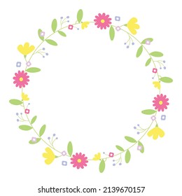 Round flowers frame. Floral border for wedding invitation card, Easter design, greeting cards. Floral wreath