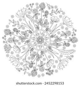Round flowers Mandala. Decorative elements. Vector illustration. Coloring page.