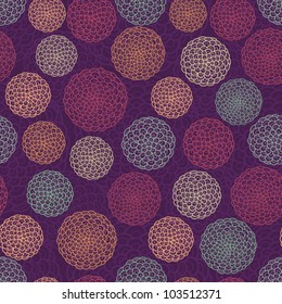 Round flowers seamless pattern. On violet. Vector background.