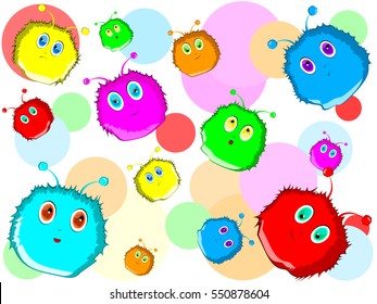Round fluffy monsters for children(background,colorful
circles,red,blue,green,orange,yellow)
