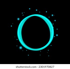 Round Fluorescent Blue Shiny Frame With Bubbles Abstract Background