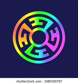 Round flyfot logo in rainbow colors for design