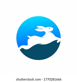 Round Flying Running Rabbit Logo Template
