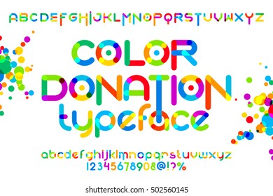 Round font set. Color donation typeset. Vector colorful alphabet