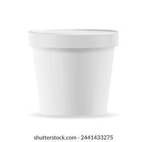 Round Food Container, Ice Cream Bucket Isolated 3d Vector Mockup. White, Blank, Glossy Packaging, Product Presentation