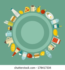 Round food frame. Vector illustration.