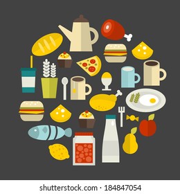 Round food label. Vector illustration.